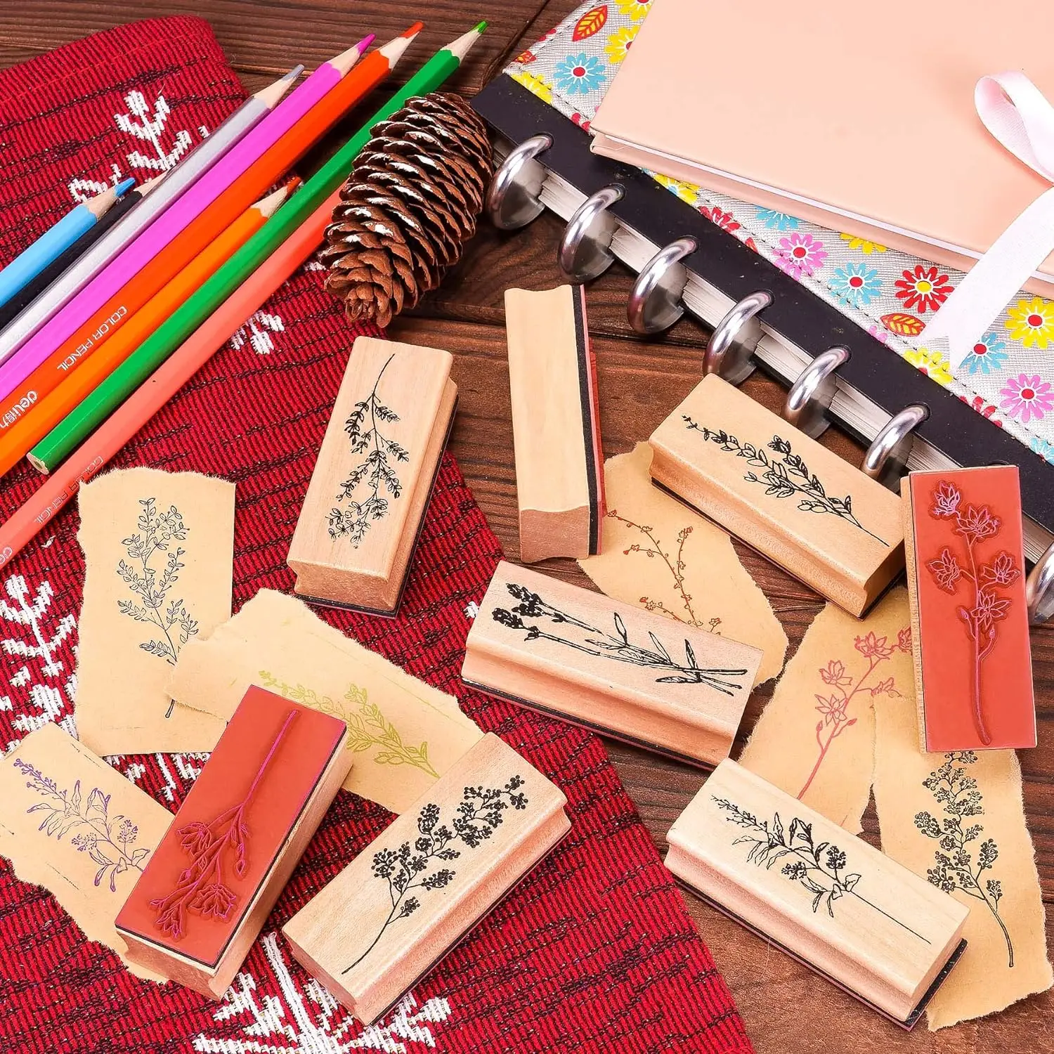 Rubber Stamps Wooden Vintage Plant Flower Emboss Floral Pattern Baroque Mandala Texture Block for Ceramic Pottery Polymer Tools