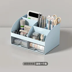 Transparent Desk Organizer with Multi - Drawer Storage (Blue)
