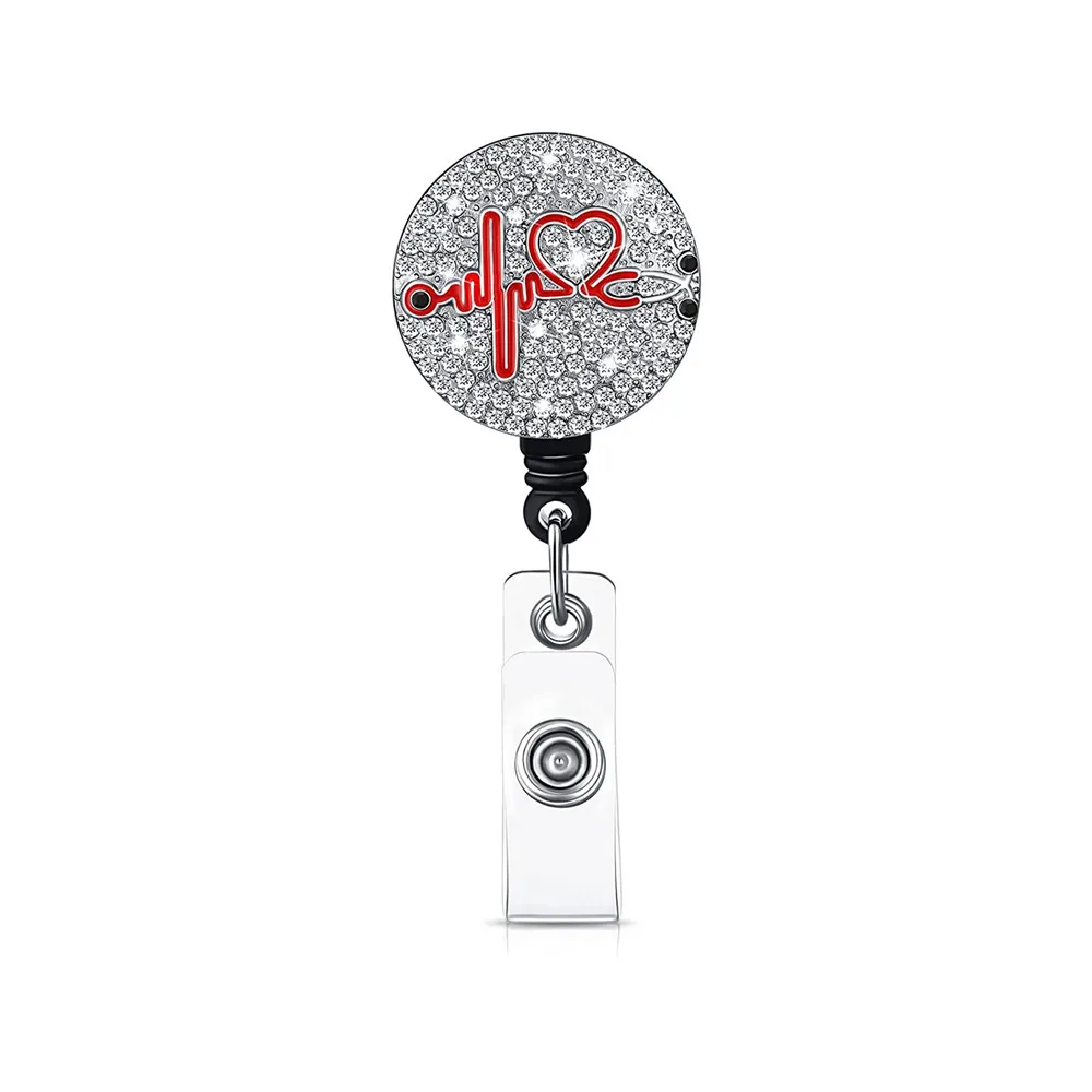 New 1pc Fashion Rhinestones Retractable Nurse Badge Reel Clip Badge Holder  Students Doctor ID Card Holder Keychain Badge Holder