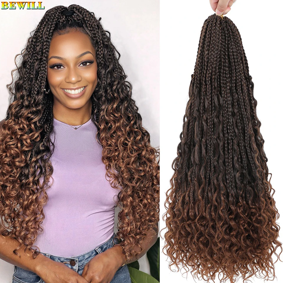Bewill 1- 8 Packs Goddess Bohemian Box Braids Crochet Hair With Curly Ends 14 18 24 Inches Synthetic Box Braids Hair Extensions 4