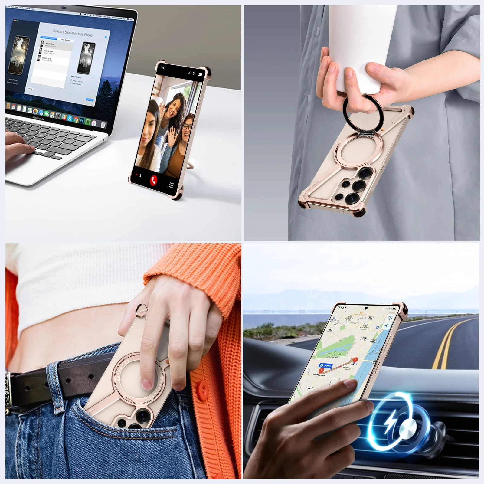 Oatsbasf Z-Shaped Magnetic Phone Case with Stand & 360° Rotate Magsafe Bumper
