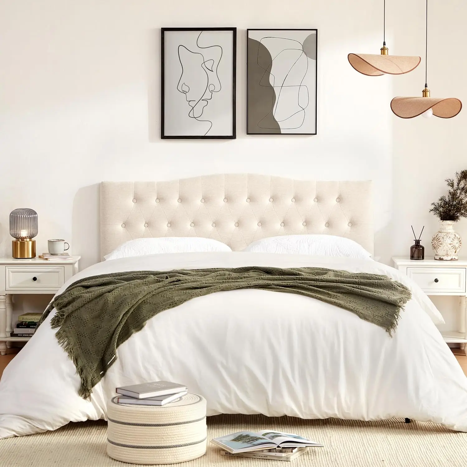 Upholstered Headboard Queen Size, Sturdy and Durable Solid Wood Bed headboard, Fabric Headboard Adjustable Height from 37