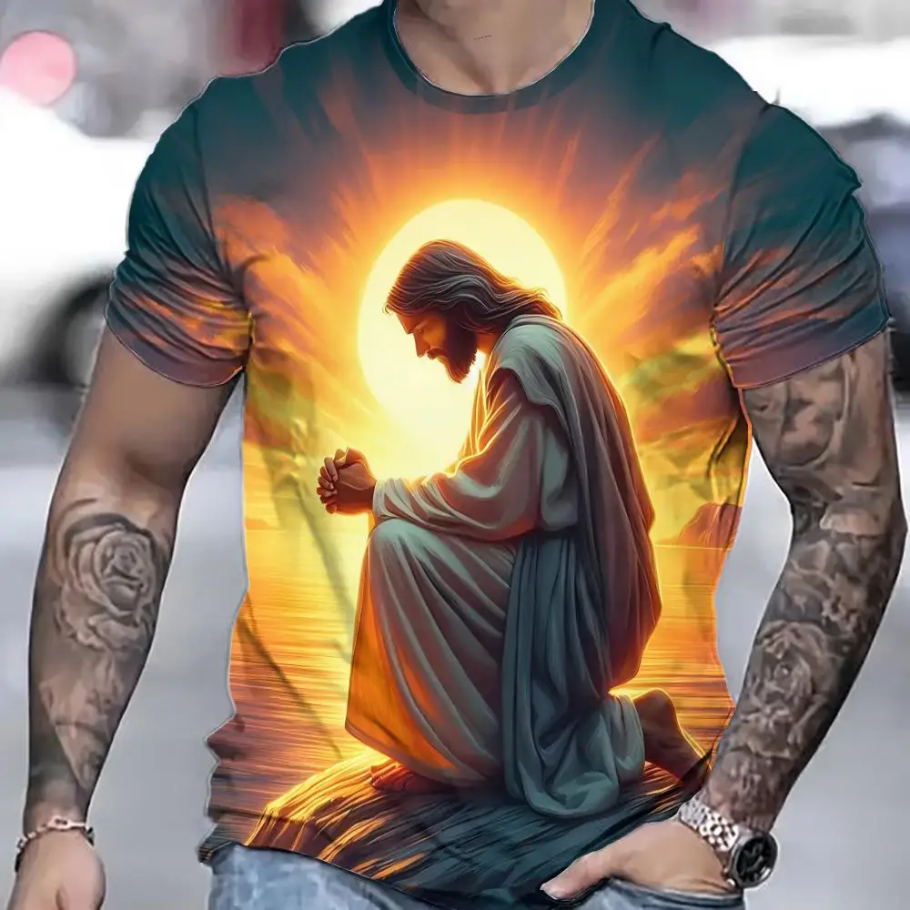 Mens 3D Print Round Neck Short Sleeve T Shirt