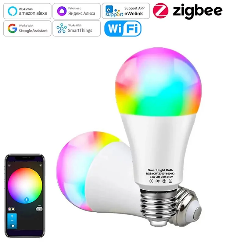 투야 스마트 LED 전구 디밍 가능 15W 18W E27 B22 110V 220V RGB..