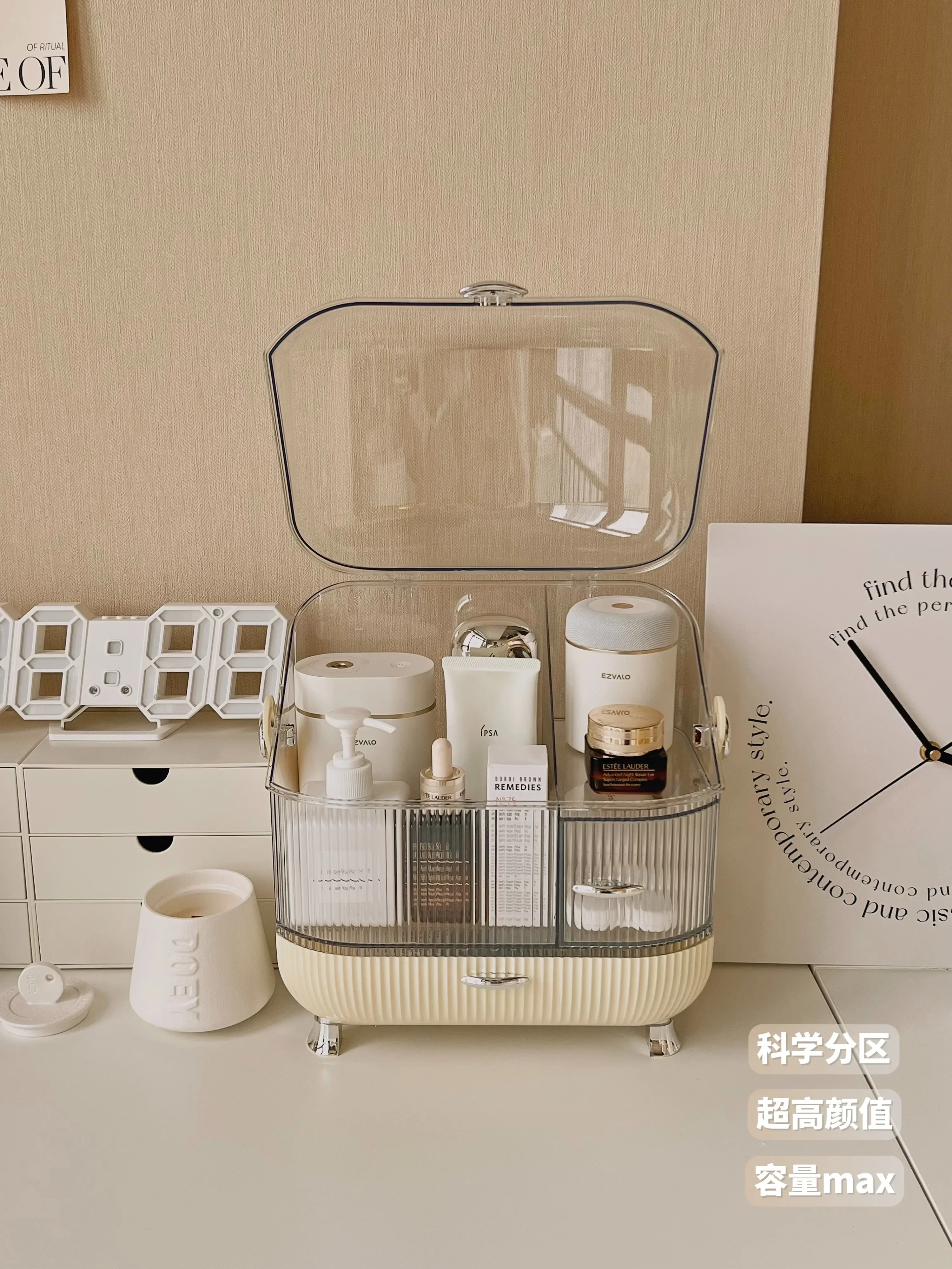 

Cosmetics Storage Box Dustproof Desktop Dresser Skincare Shelves Transparent Acrylic