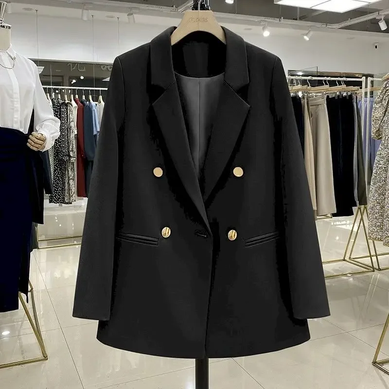 

Insozkdg Spring Double Breasted Jacket Korean Version Pure Color Loose Office Fashion Jacket Simple Office Casual Blazer Women