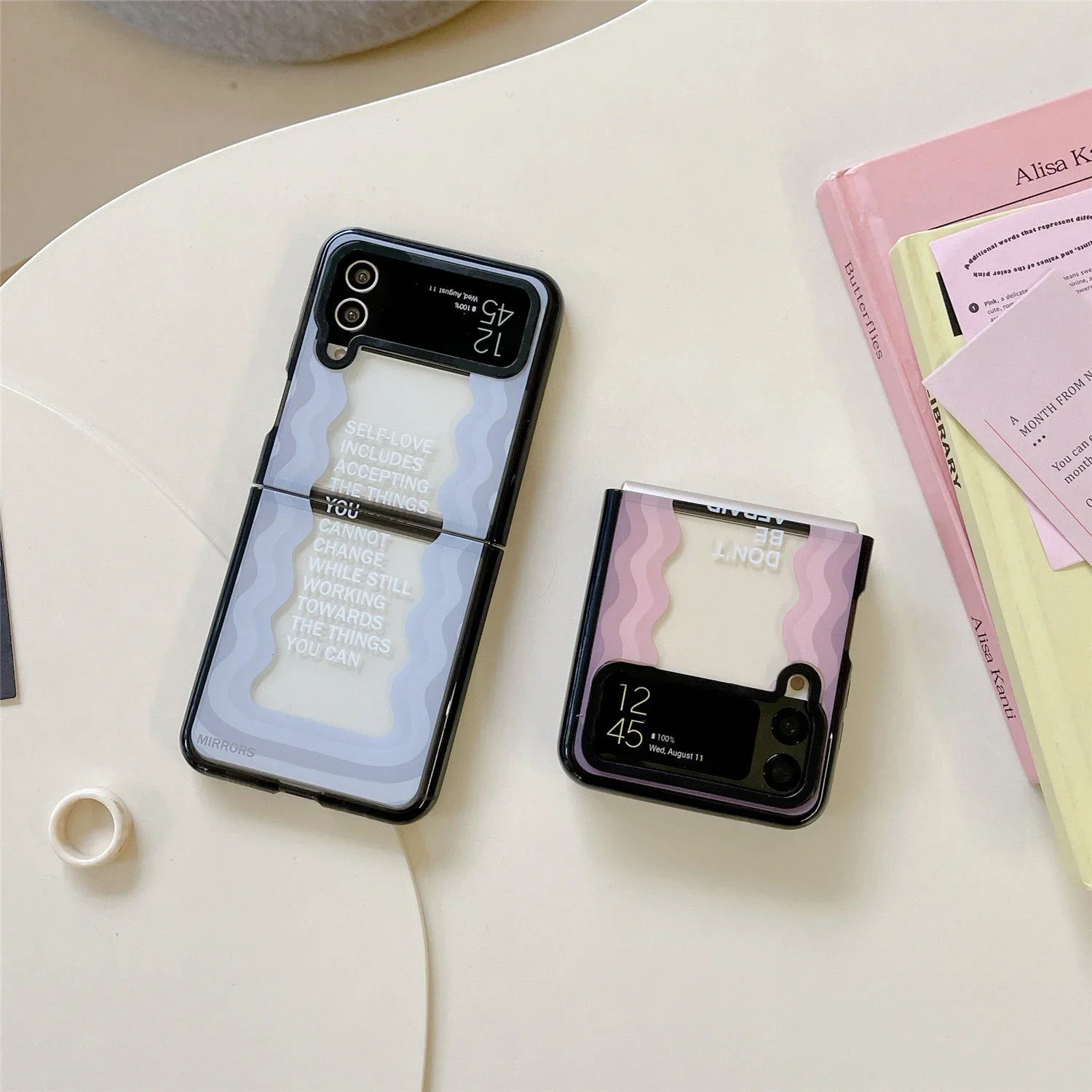 Acrylic Black Border Wave Phone Case for Samsung Galaxy Z Flip 5 4 3 Back Cover for ZFlip3 ZFlip4 ZFlip5 Hard Case Shell