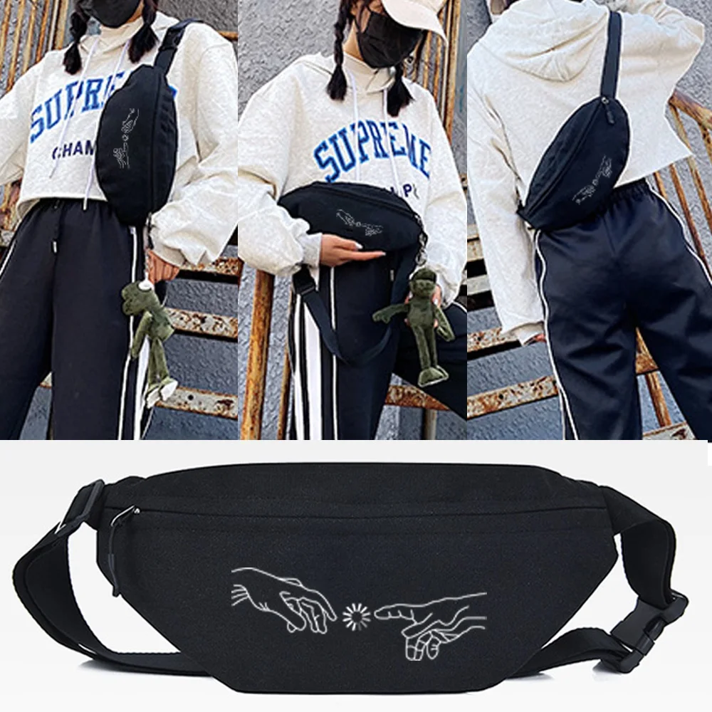 

Waist Bags for Women 2023 New Canvas Leisure Fanny Pack for Men Cute Crossbody Chest Bag White Picture Printing Belt Waist Packs
