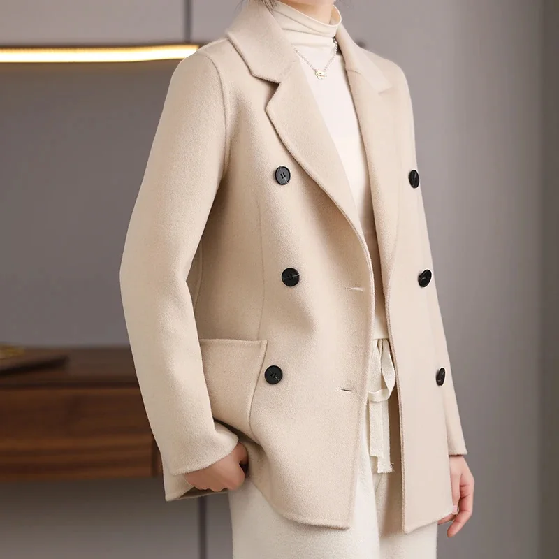 

High-End Double-Sided Wool Coat Women's Short High-End Wool 2023 Winter New Black Woolen Coat