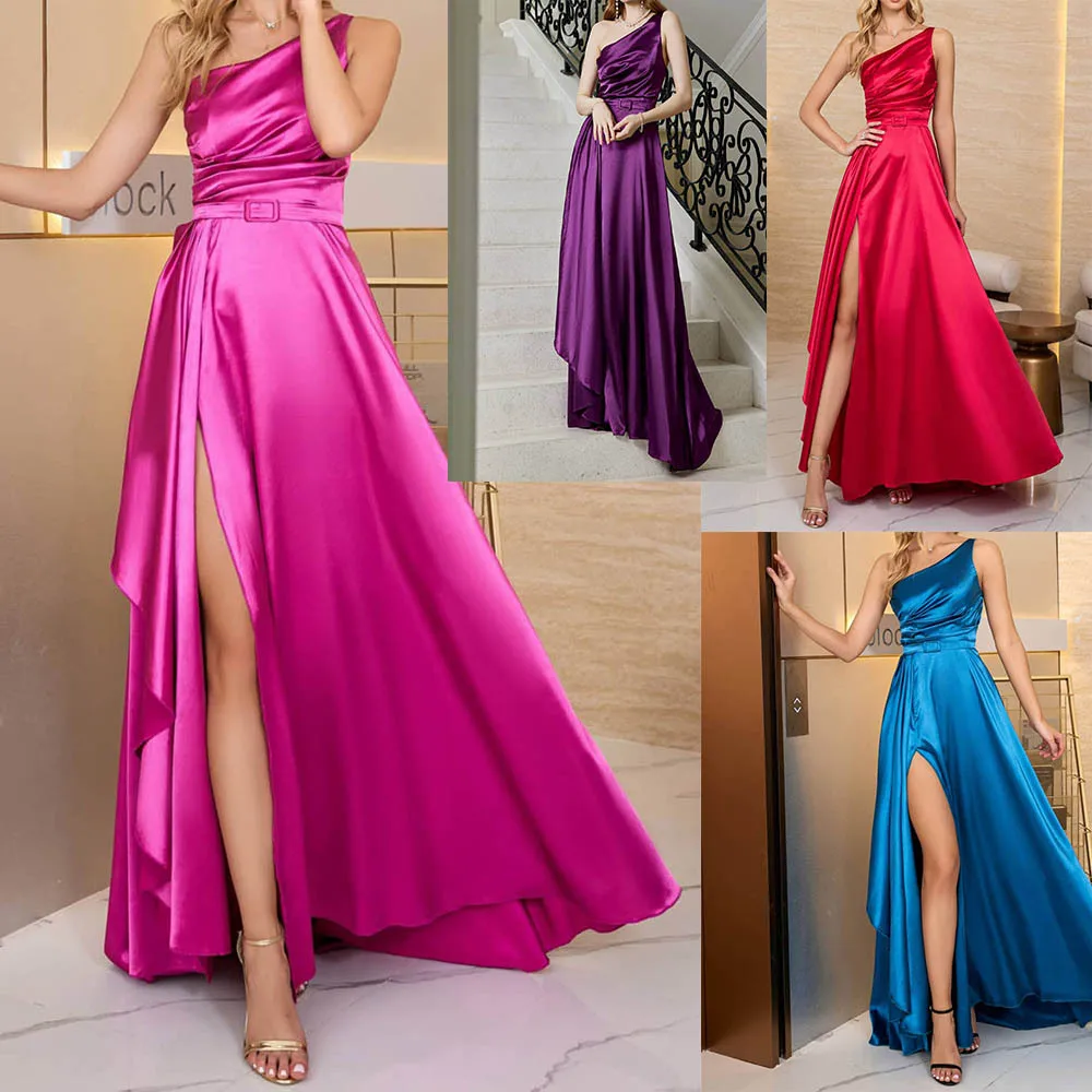 

2023 Winter Halter Wedding Bridesmaid Dress Banquet Party Dress Evening Dress Women Fashion Long Dress Sexy Slit Slim Skirt