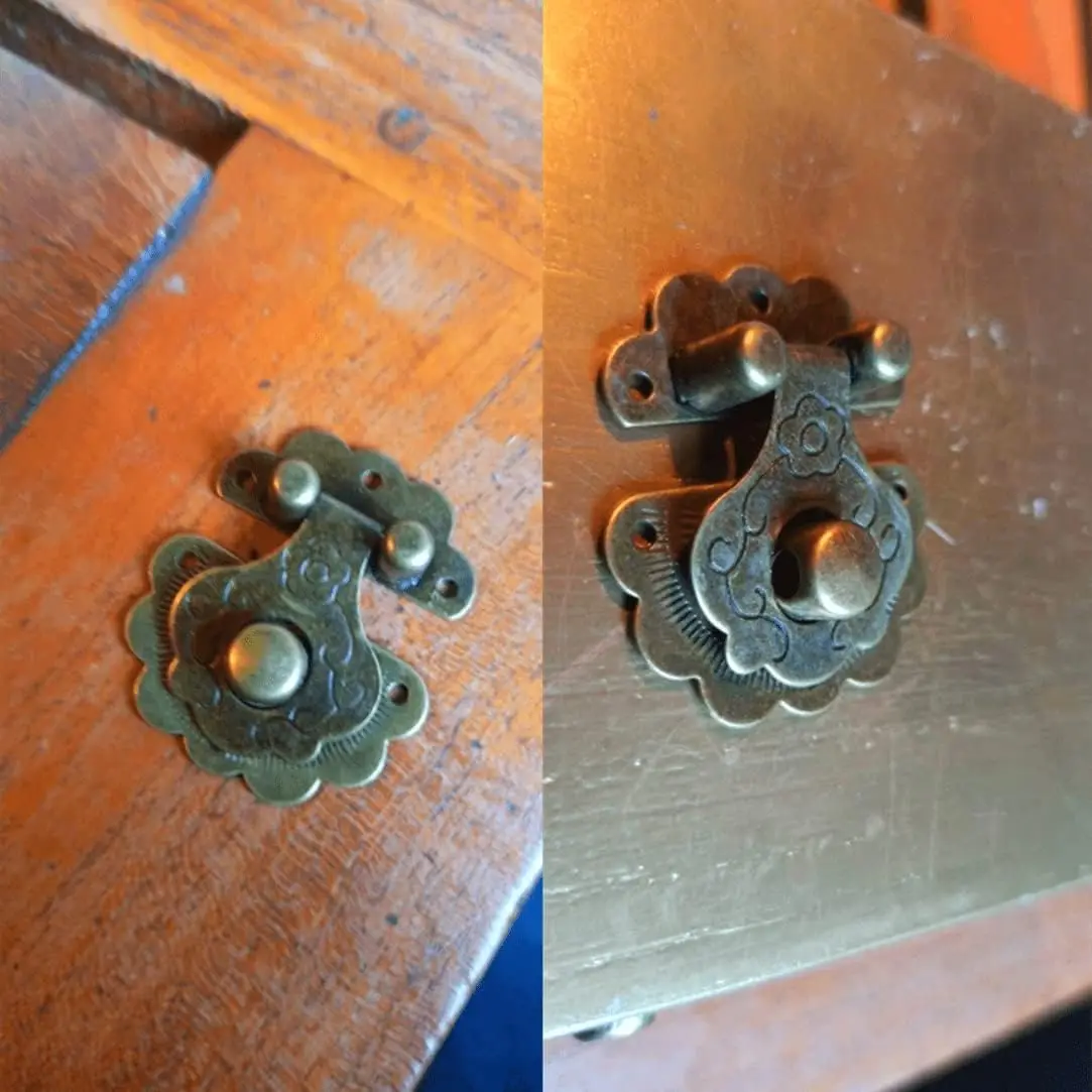 2Pcs Vintage Brass Decorative Latch Hasp with Screws Antique Buckle for Jewelry Box Drawer Suitcase Cabinet Wooden Case 40x36mm