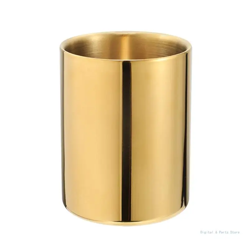 

M17F Stainless Steel Pen Holder Gold Pen Cup Stylish Metal Vase Room Desk Decorations