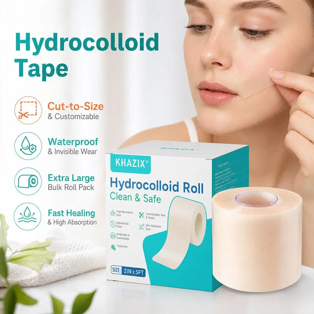 Hydrocolloid Adhesive Healing Roll - Waterproof Bandages for Acne, Burns & Wound Care (2in x 5ft)