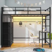 Twin Loft Bed with Desk & 8 Storage Drawers Tall Dresser, Black Metal Loft Bed with LED Lights & Charging Station, 2-Tier 6