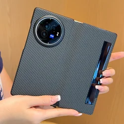 Luxury Leather Carbon Fiber Flip Case with Camera Protection - Fully Wrapped and Stylish - Vivo X Fold3 Pro (Black)