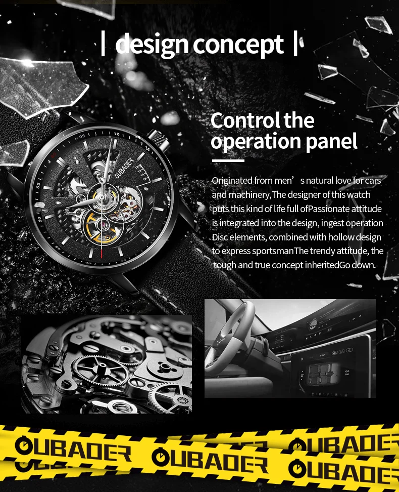 2023 OUBAOER New Men Luxury Automatic Mechanical Watch Stainless Steel Waterproof Sports Leather Watch Relogio Masculino