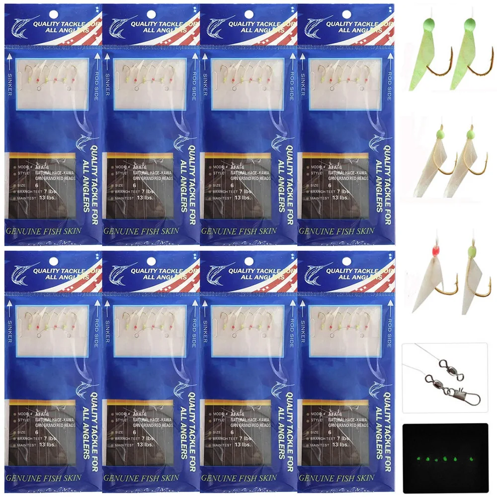 

10 Packs Fish Skin Bait Lure Rigs 6 Arm Hooks Sea Fishing Flasher Rigs With Swivel Snap Bait Rigs For Herring