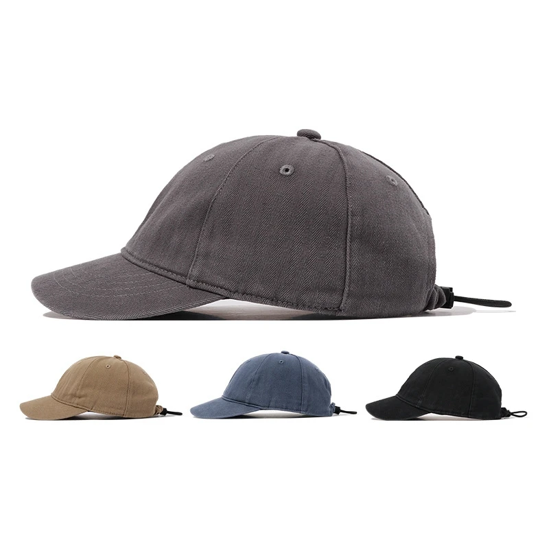 

Short Brim Drawstring Washing Material Sun Protection Baseball Cap Spring Autumn Unisex Shade Solid Color Dad Hat Peaked Cap