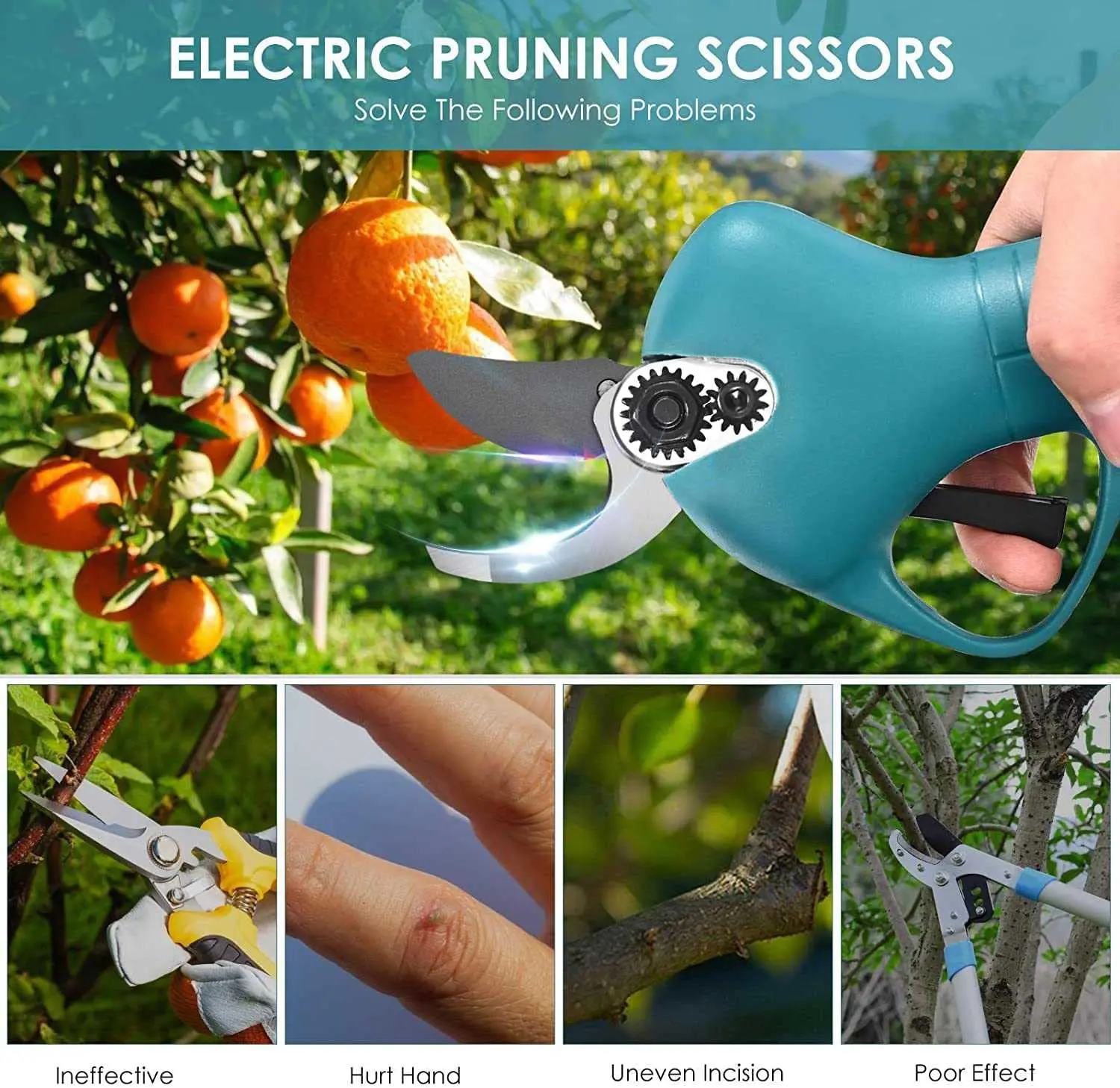 32 Mm Electric Progressive Pruning Shear Scissors With Finger Protection Brushless Charging Garden Bypass Power Shears