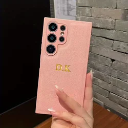 Customized PU Leather Name Letter Case - Personalized Business Cover - Galaxy S23+ (Pink)