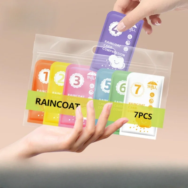 7pcs Disposable Card Raincoat Adult Long Thickened Rainstorm Proof Outdoor Travel Drifting Compression Portable Card Poncho Rain
