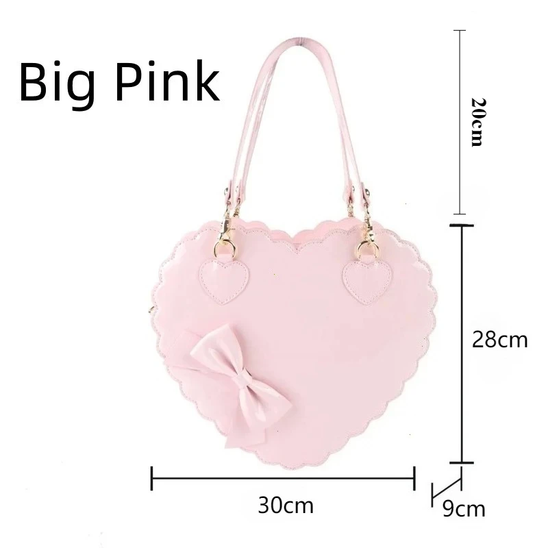 PU Heart Lolita Handbags Girls Bowknots Decor Japanese Shoulder Bags Two Sized Kawaii Shell Purses Cute Pink Messenger Bag Gifts