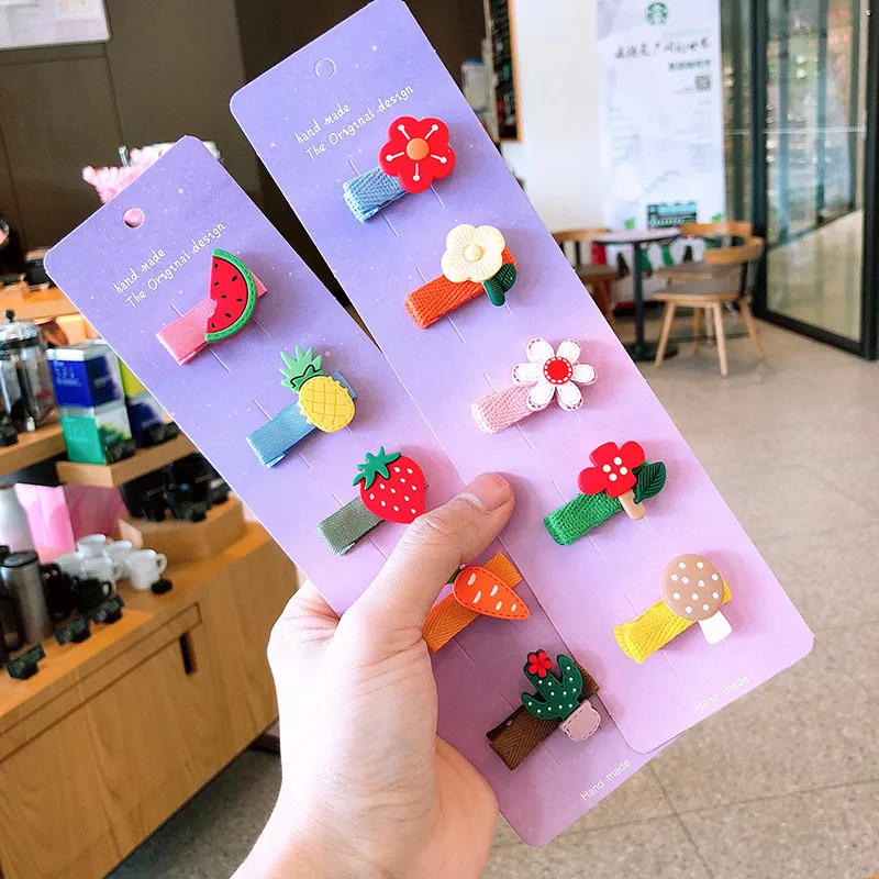 

5pcs/lot Children Cute Candy Cartoon Fruit Flower Ornament Baby Hair Clips Girls Lovely Hairpins Kids Hair Accessories
