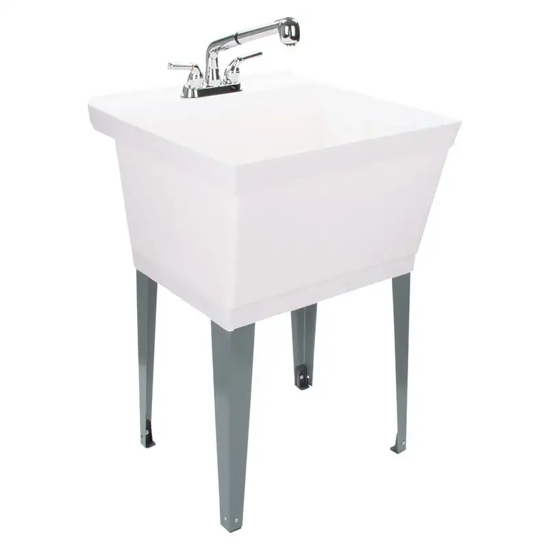 

Floor Mount Utility Sink with Chrome Faucet for Laundry Room