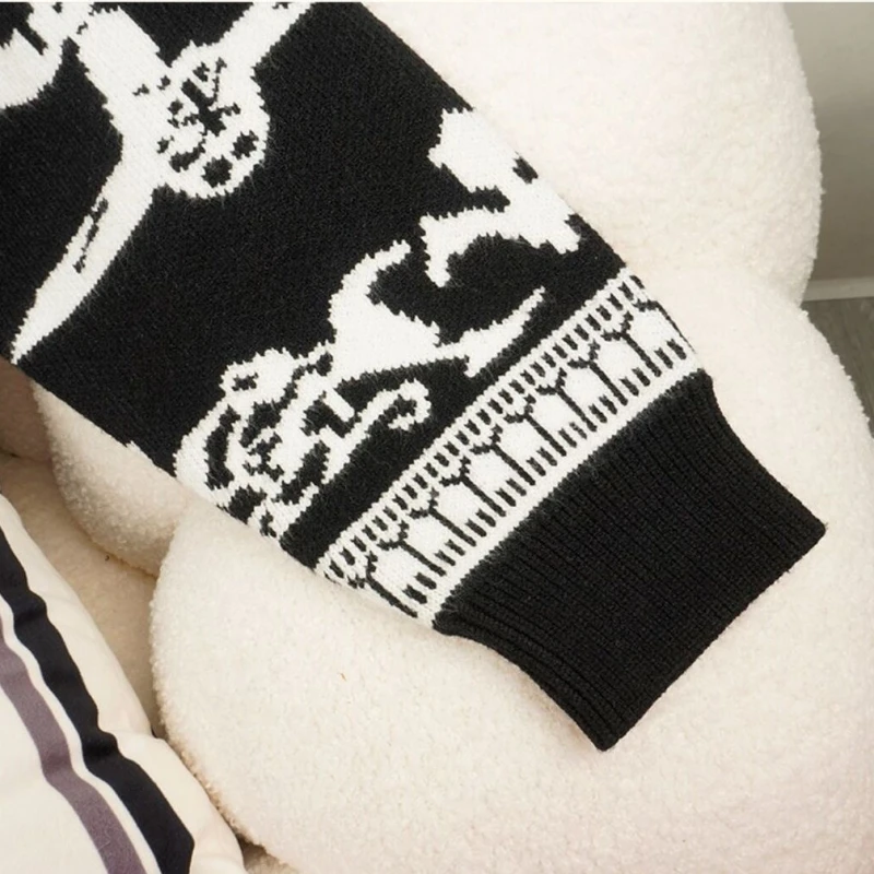 Horse Luxury Brand Designer Knit Pullover Sweater For Women 2023 Winter Knitwears Vintage Pull Tops Y2k Christmas Womans Clothes