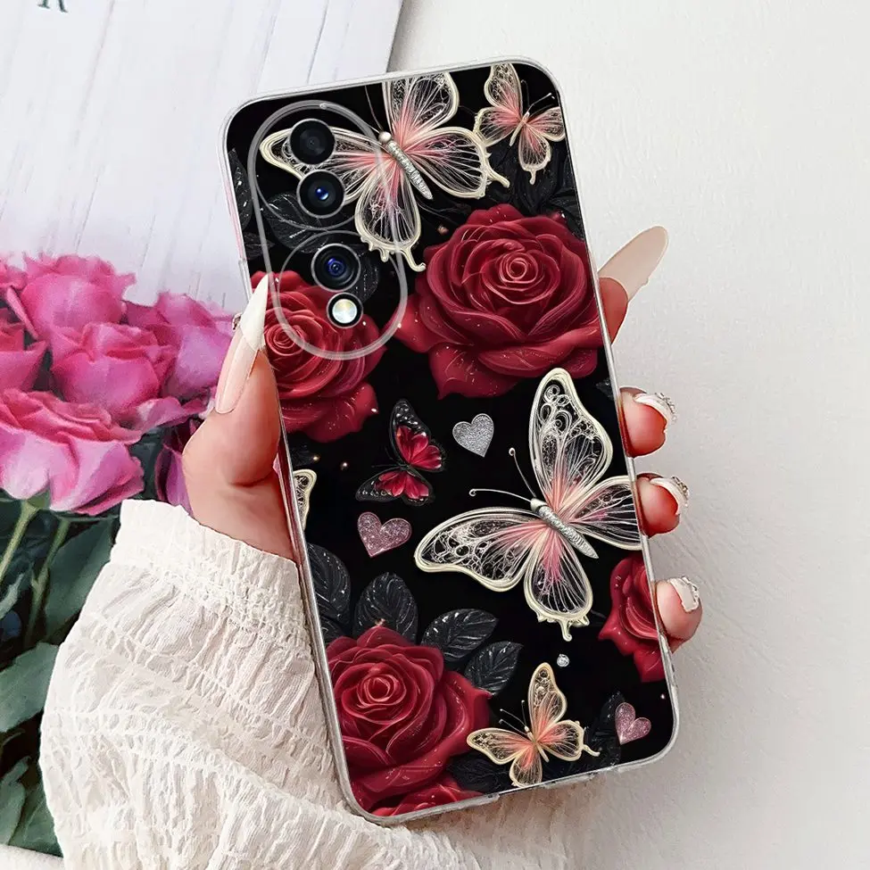 Clear Aesthetic Cute Cat & Flowers Soft Phone Case - Fashionable and Fun Design
