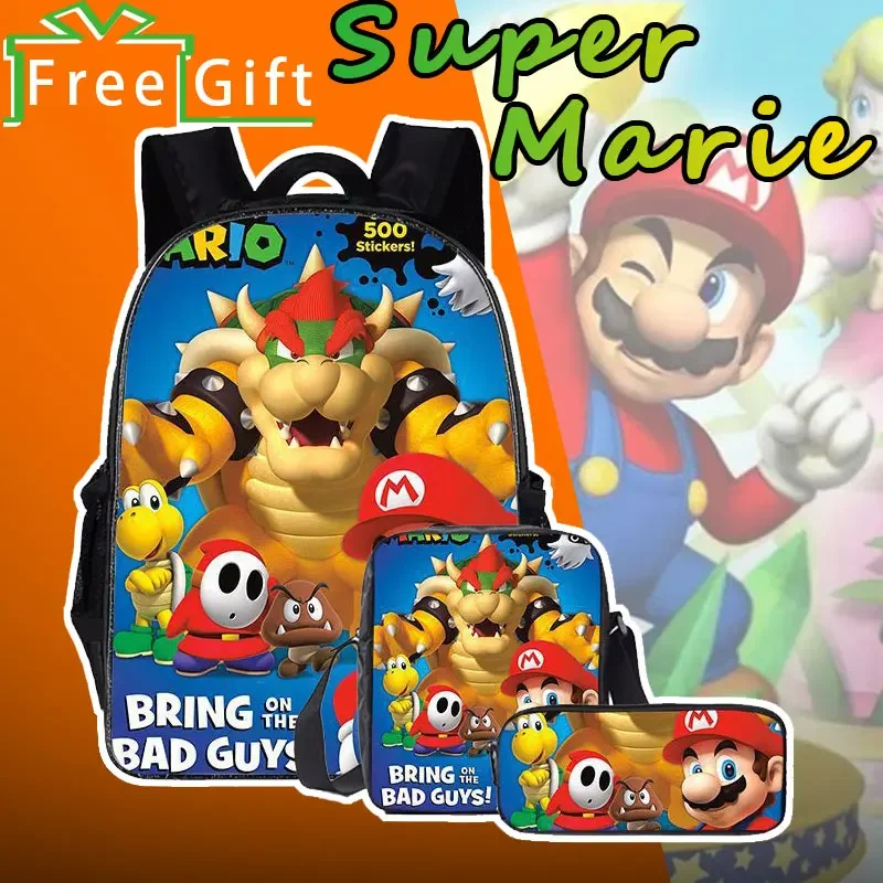 

Super Mario Bros Boys Girls Cartoon Bags Children's Backpack Schoolbag Boys and Girls Backpack Lightening Zipper Shoulders