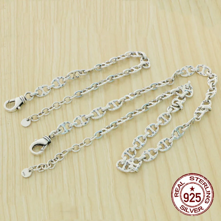 

S925 Sterling Silver Necklace Pig Nose Chain Couple Fashion Retro Ethnic Style Personalized retro jewelry