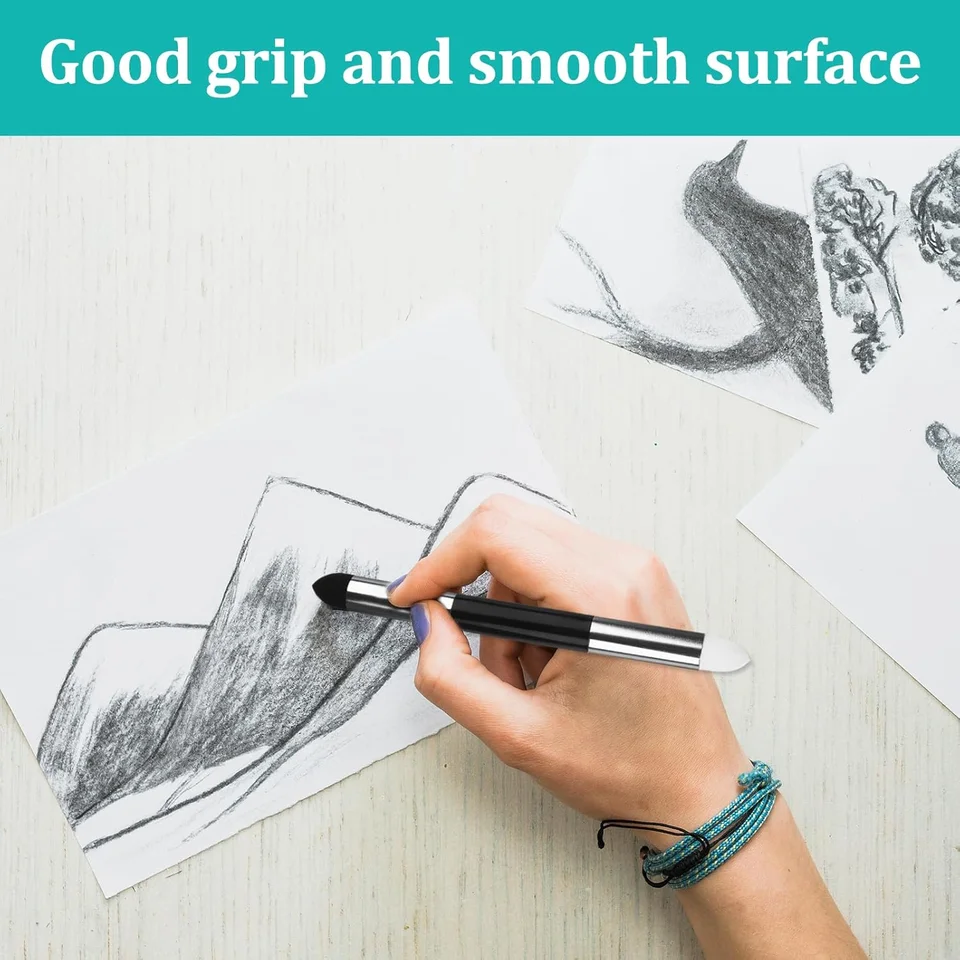 6 Pcs Artist Blending Sponge Pens Double Headed Washable Rubbing Sponge Brush Sketch - View #9