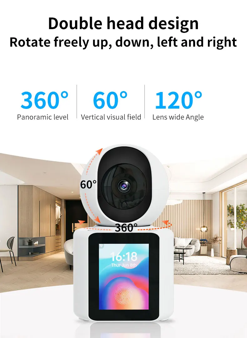 

Two-way Audio and Video Call WIFI Voice Wake-up Motion Detection One-click Video Smart Video Call Camera Night Vision PTZ 360°