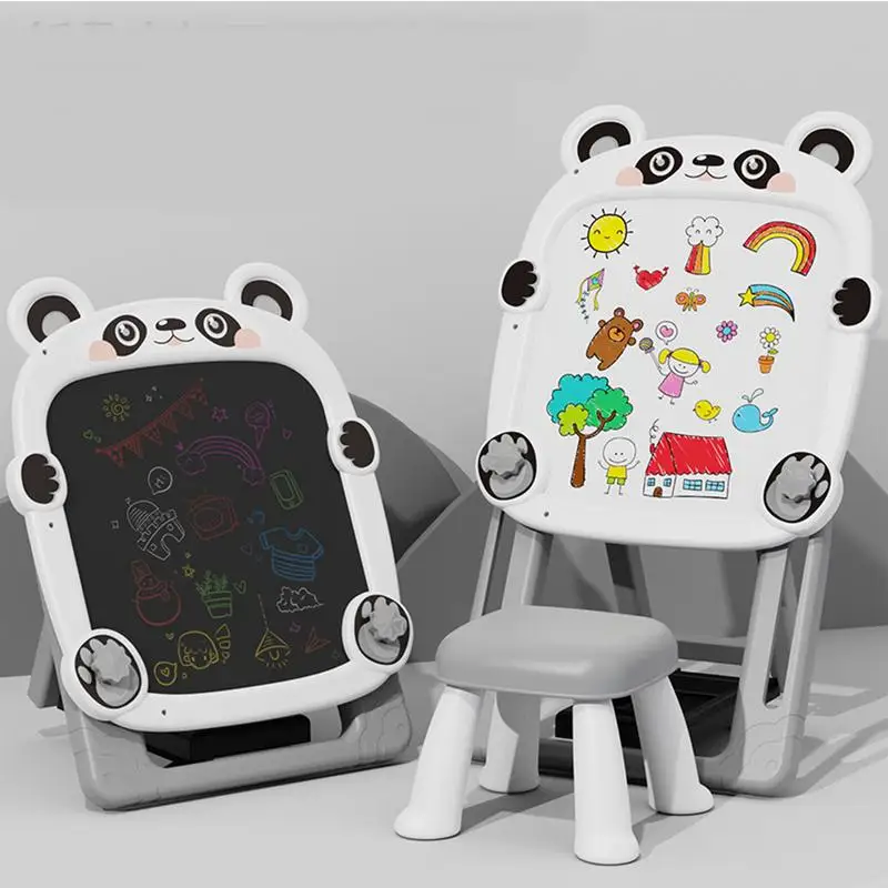 Double Sided Drawing Board Adjustable Double-Sided Toddler Drawing Chalkboard Dry Erase Board Foldable Bracket Magnetic Chalk