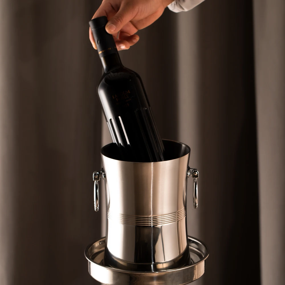 European Luxury Double-Layer Champagne Bucket, Ice Storage Cooler for Bars and KTV, Insulated Wine Ice Bucket for Home Use