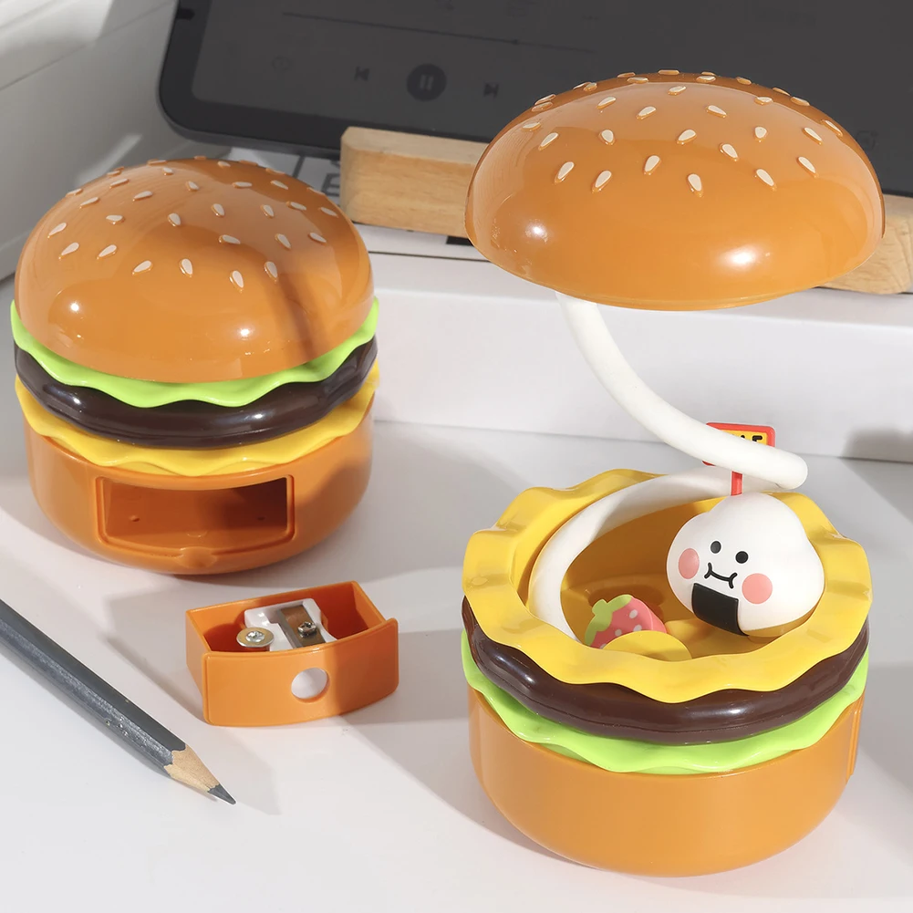 

Portable Nursery Night Light Hamburger Nursery Night Light with Pencil Sharpener Rechargeable Bedside Light for Boys Girls Gifts