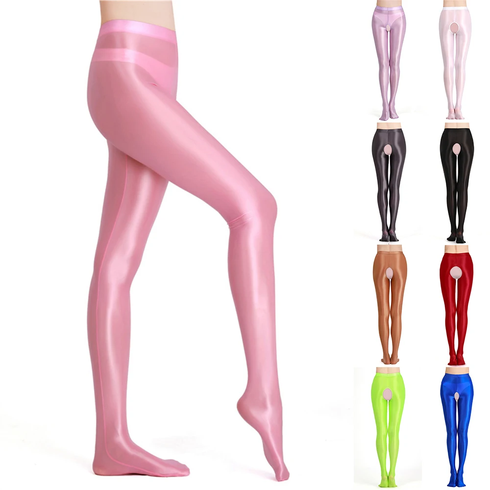 

Hot Elastic Women Glossy Crotchless Pantyhose Stockings Open Crotch Stain Stretchy Tights Dance Lingerie Nightwear