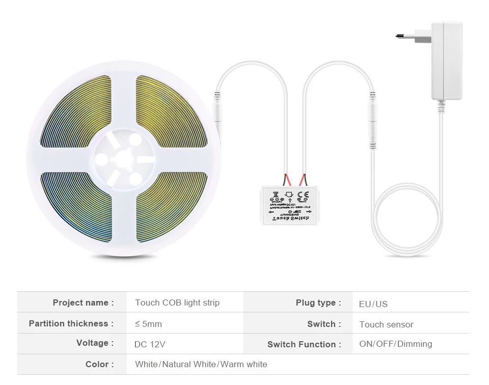 Description Picture 3 of item12V Bathroom Makeup Mirror LED Light Strip Dimmable Touch Switch COB LED Tape Vanity Makeup Mirror Light Dressing Table Backligh