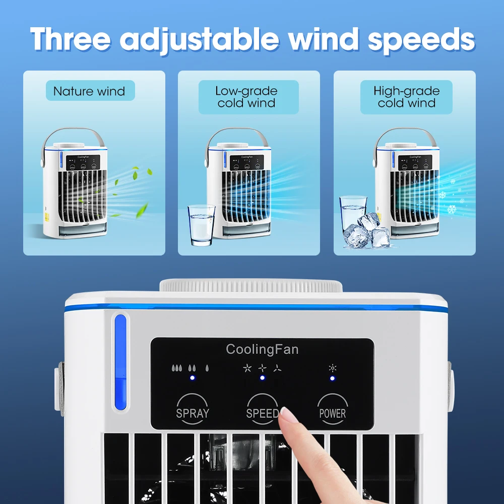 Portable Air Conditioning Fan 3 Wind Speed Mini Air Cooler Desktop Cooling Fan Ultrasonic Atomized Cooling Fan