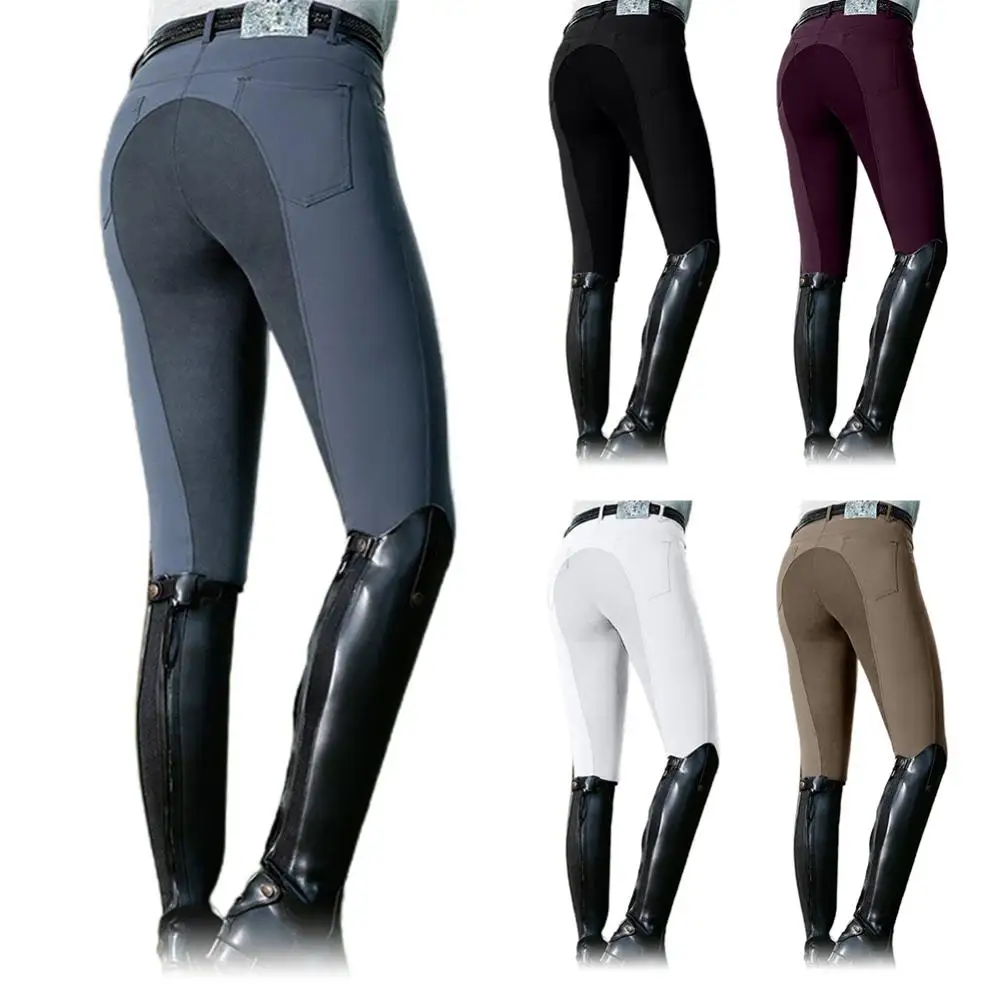 Stitching Women Equestrian Pants Elastic High Waist Skinny Pencil Pants Sports Cycling Leggings Horse Racing Skinny Trousers