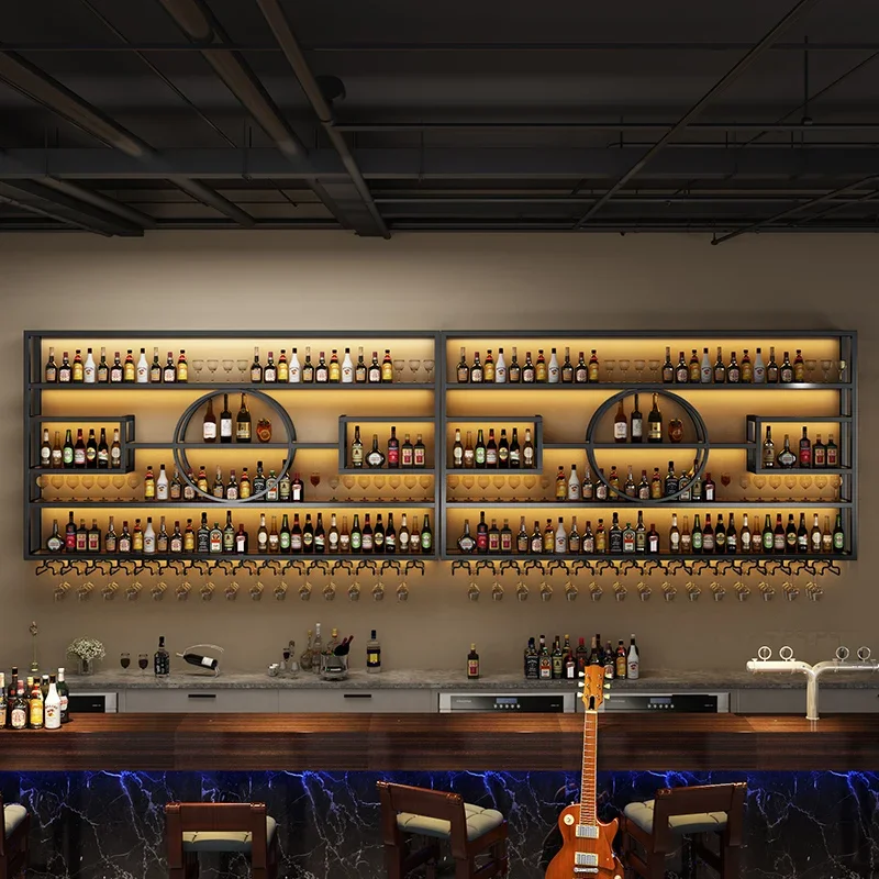 Bar Decoration Wall Mounted Wine Rack Restaurant Wall Mounted Iron Grape Wine Cabinet Creative Display Rack Customization