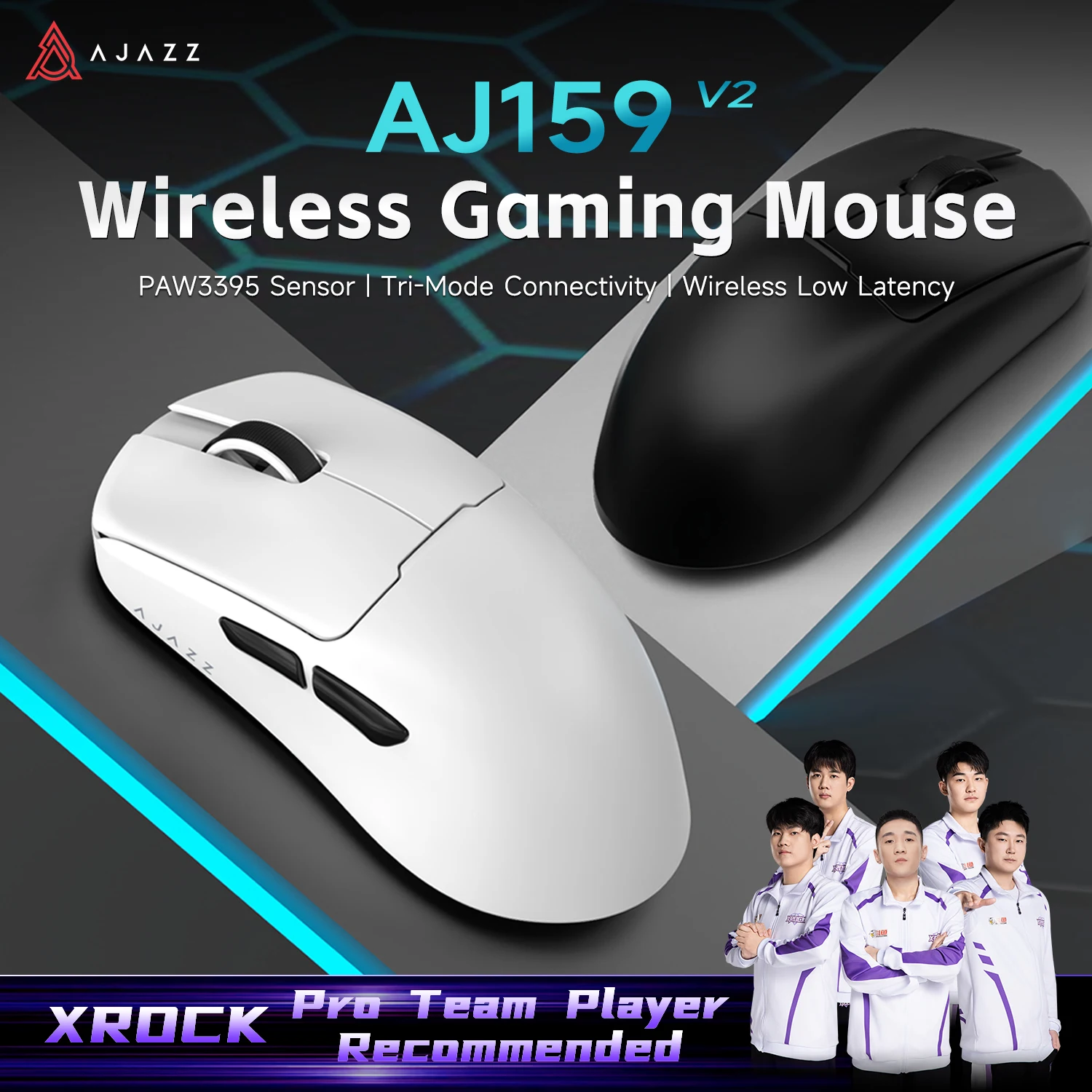 AJAZZ AJ159V2/V2 MC 3가지 모드 유선/2.4G/블루투스 게이밍 마우스 교체 가능한 배터리가 있는 경량 디자인 새로운 컨셉 마우스
