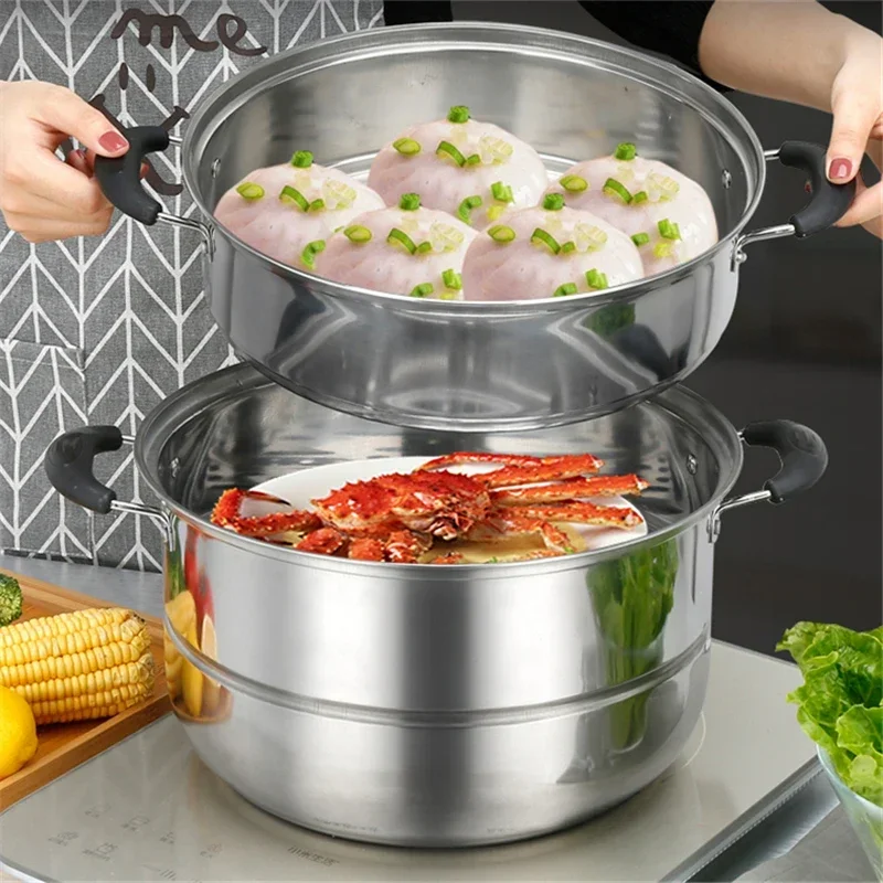Multifunctional Large-capacity Cooking Pot Stainless Steel Two-layer And Three-layer Thick Steam Soup Pot For Household