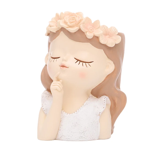 Aranyos Virág Edény Rajzfilm Lány Arc Pozsgás Növények Növényi Pot Mini Kis Gyanta Fej Ültetvényes Virágkert Díszek Dekoráció Otthon