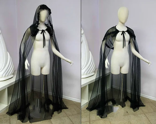 

Halloween Christmas cape bride Wedding tulle cloak shawl creative cloak lace Hooded cloak custom size 200CM