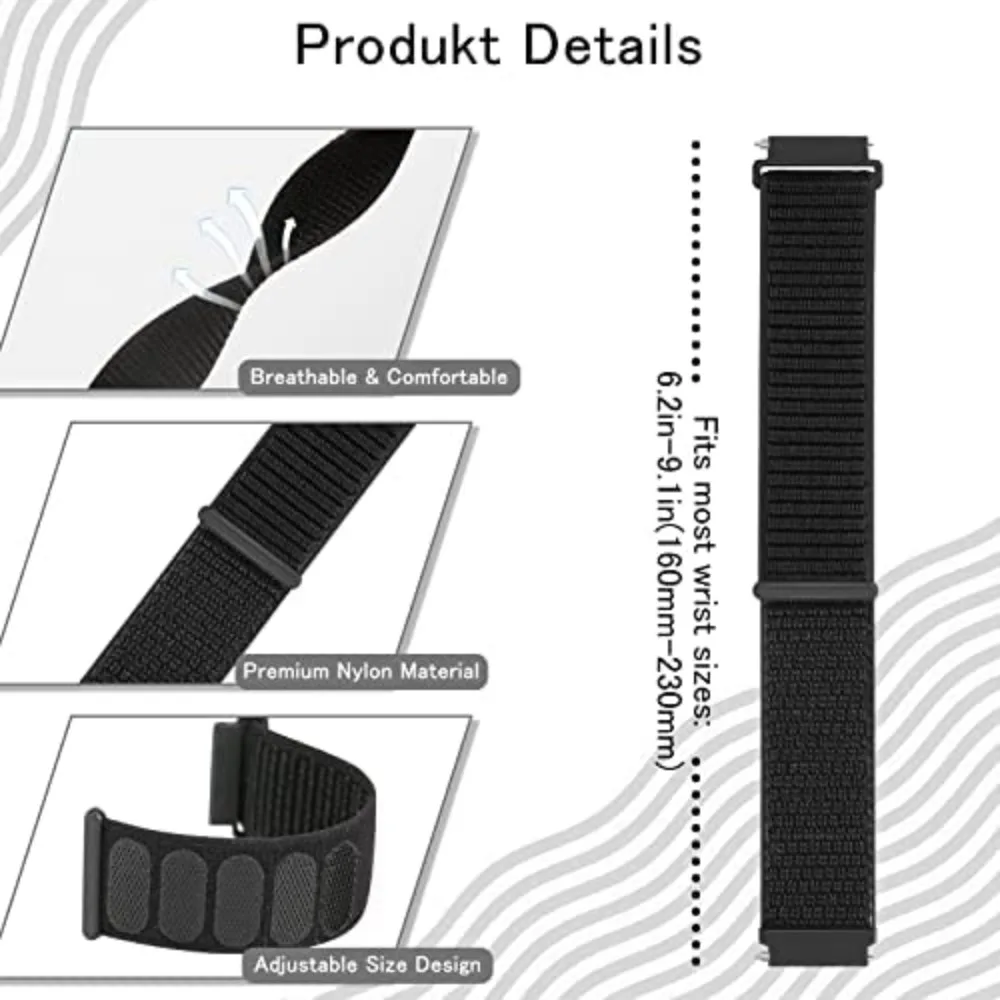 Premium Sport Nylon Loop Strap, Adjustable Lightweight Bracelet, 20mm & 22mm Options