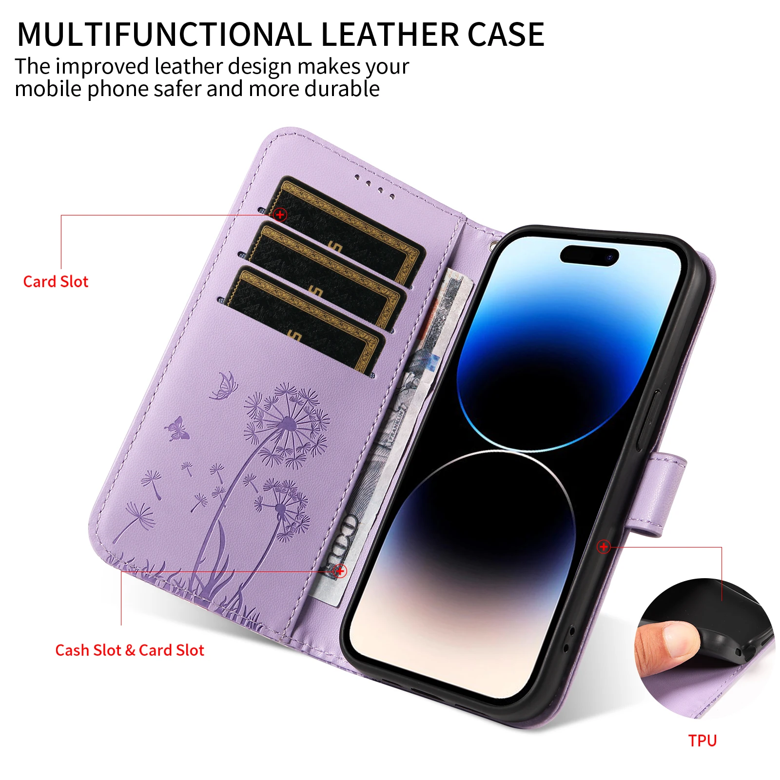 Leather Wallet Phone Case with Card Holder and Magnetic Closure