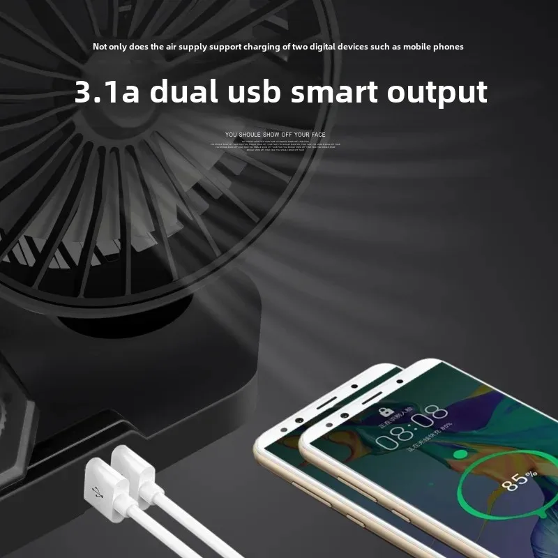 Double USB Car Phone Charging Fan 12V24V Truck Mobile Phone Charging Fan Dual Head Oscillating Small Electric