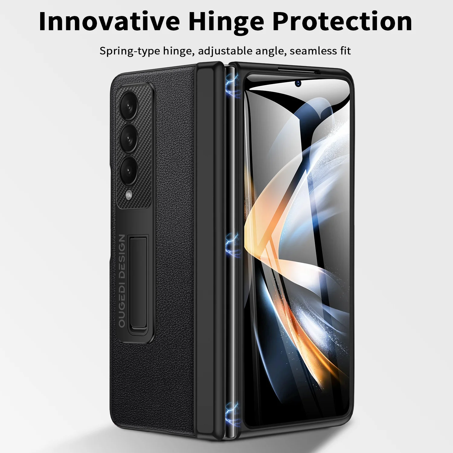 Slim Case For Samsung Galaxy Z Fold 4 Hinge Protection Shockproof Leather Case With Kickstand HD Tempered Film Screen Protector